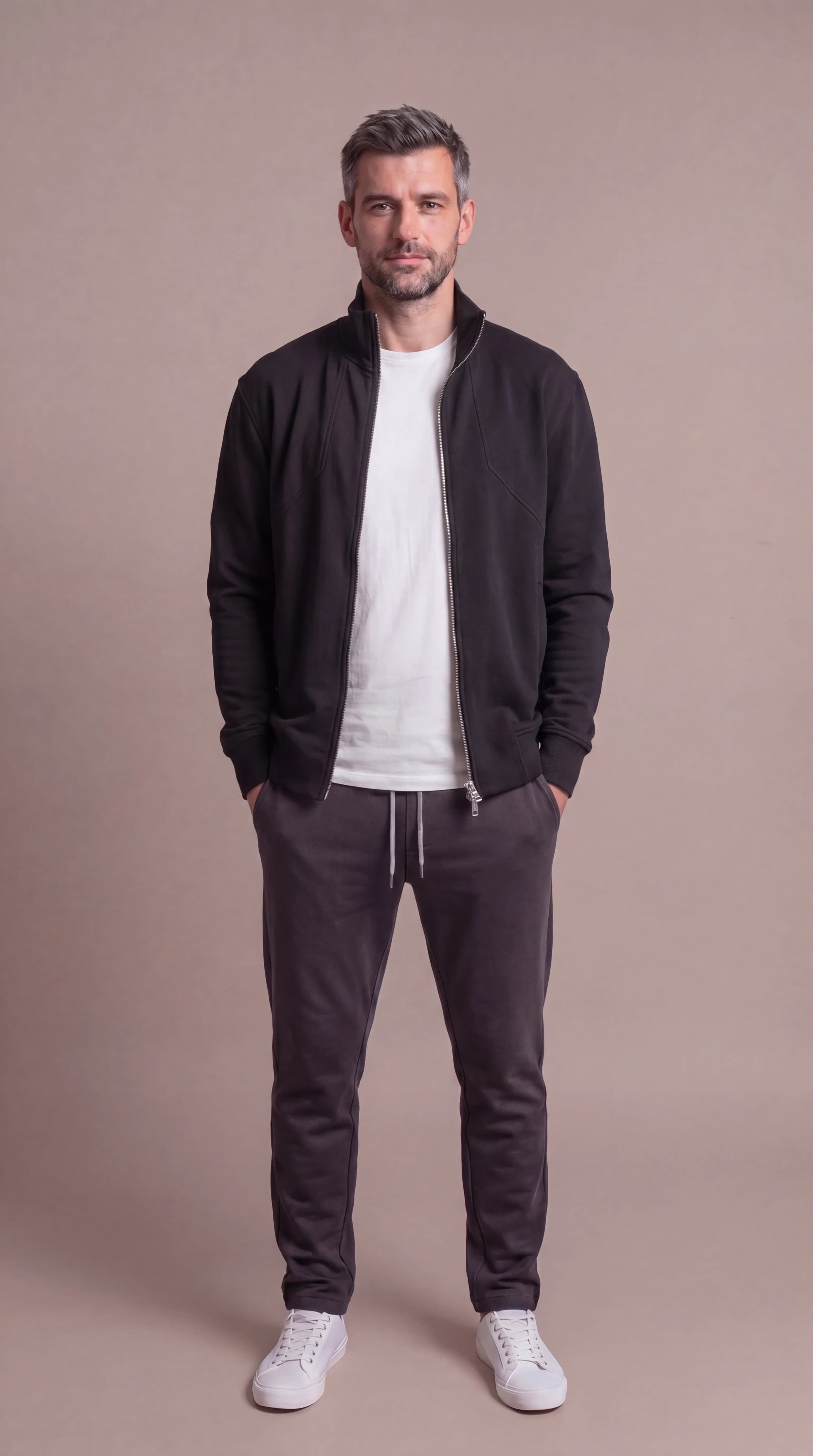 Кофта Стержень чёрная, вид спереди — шерстяной джерси, молния YKK